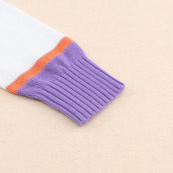 Ivory Lavender Striped Long Sleeve Ribbed Trim Button Cardigan Pastel Sweater - Picture 6 of 11